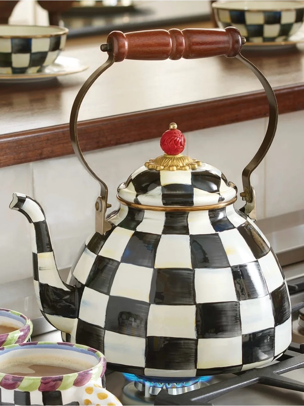 NEW! MacKenzie-Childs Courtly Check 2 Quart Tea Kettle